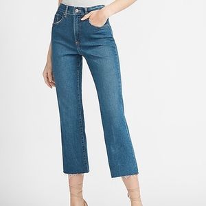 Express High Waisted Raw Hem Cropped Jeans Size 14